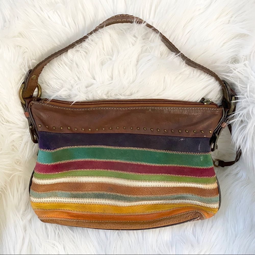 Fossil patchwork suede $ leather multi hobo bag - Picture 2 of 11